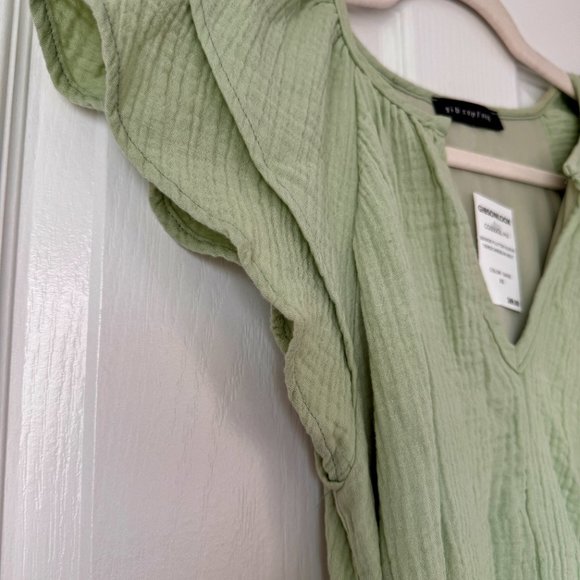 Gibsonlook Sage Green Flutter Sleeve Tiered Dress NWT - Picture 4 of 7